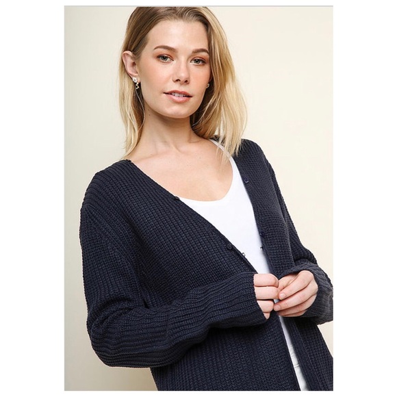 LAST☝️Navy Knit Open Cardigan with Faux fur Collar - Picture 3 of 9